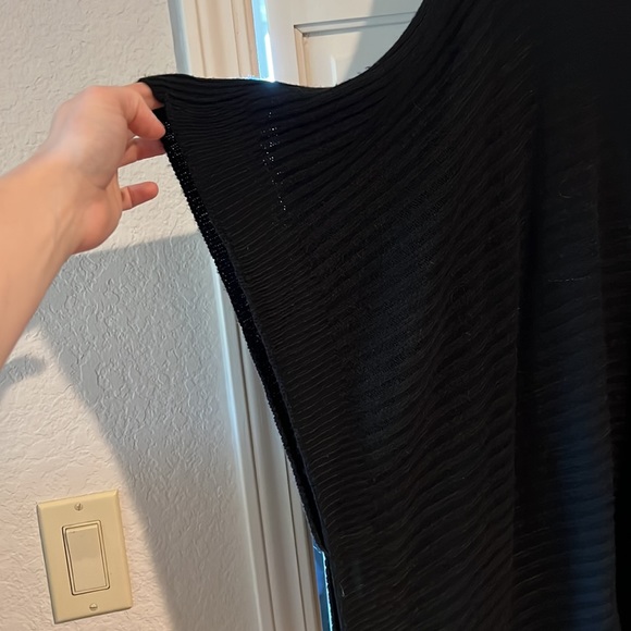 Black Ribbed Lightweight Poncho Sweater - Picture 2 of 3